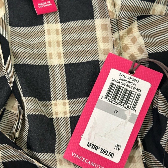 New Vince Camuto Womens Plaid Asymmetrical Tie Front Blouse size 1X - Picture 8 of 11